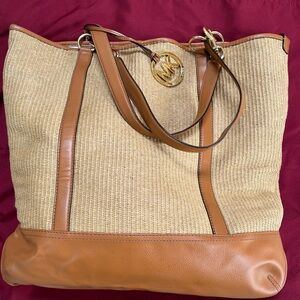 Micheal Kors Weekender Straw and Leather Bag